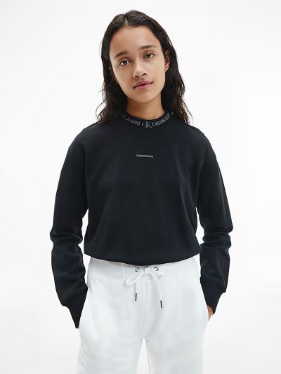 Calvin Klein Ruhák HU173552 | Calvin Klein Organic Cotton Logo Trim Női Pulóver Fekete